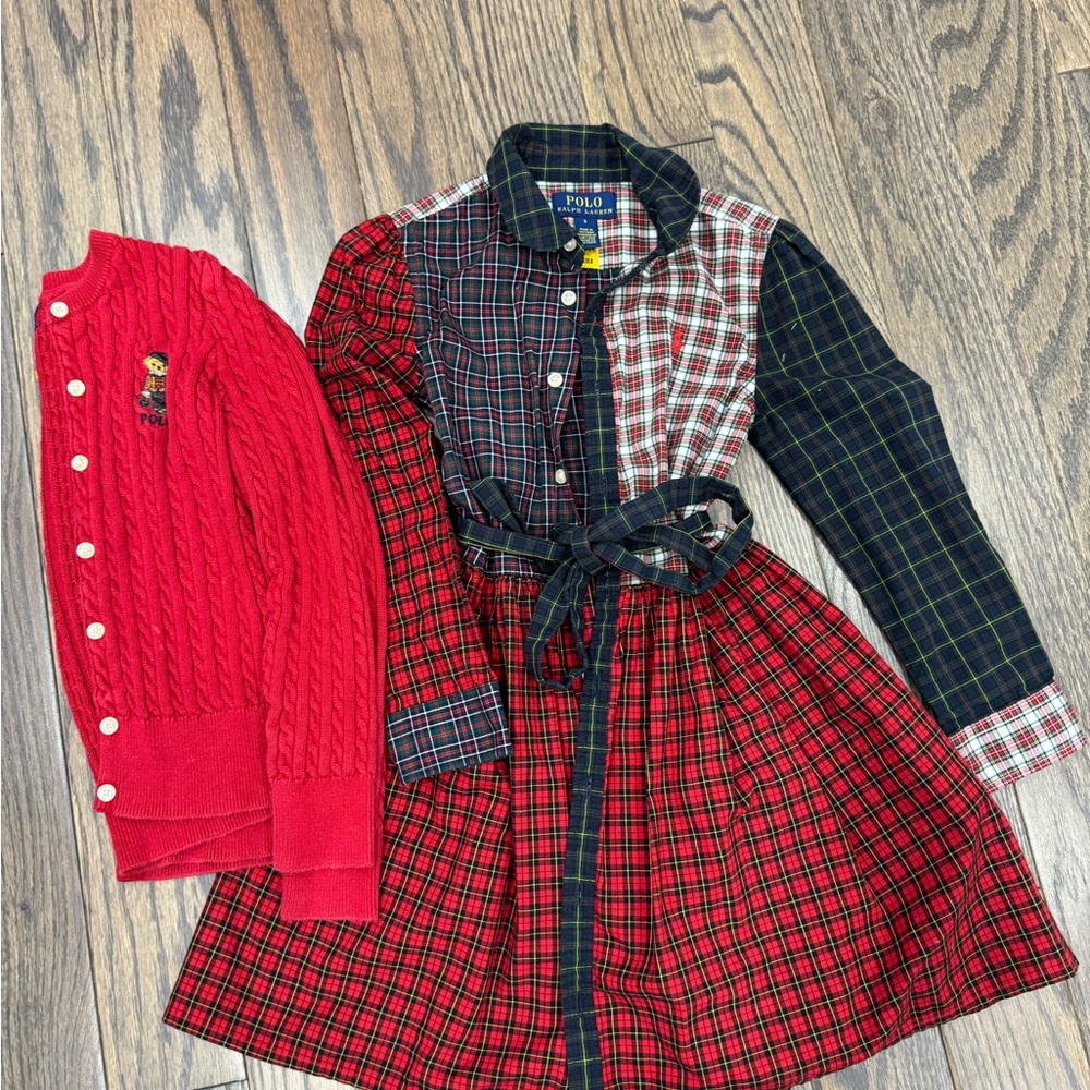 Polo by Ralph Lauren Red and Black Plaid Kids Dress Set